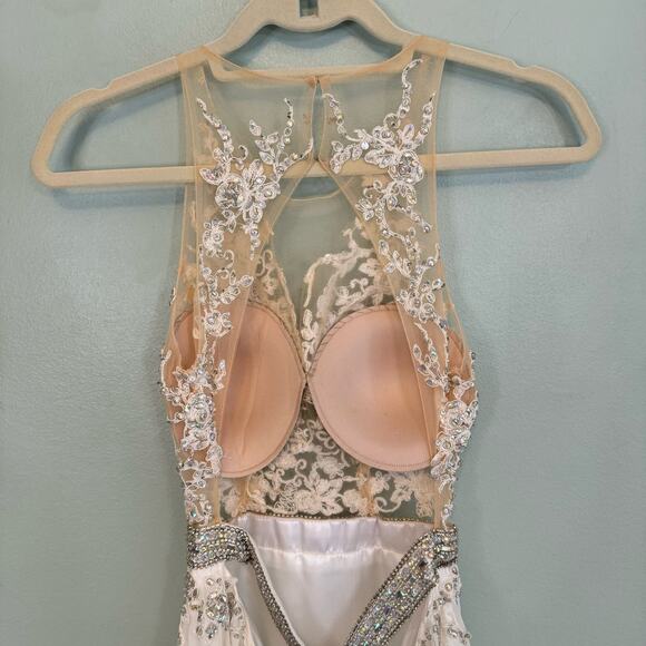 Aspeed USA Gown XS Wedding Bride Crystals Beaded Open Back Lace Sleeveless White - Picture 4 of 14